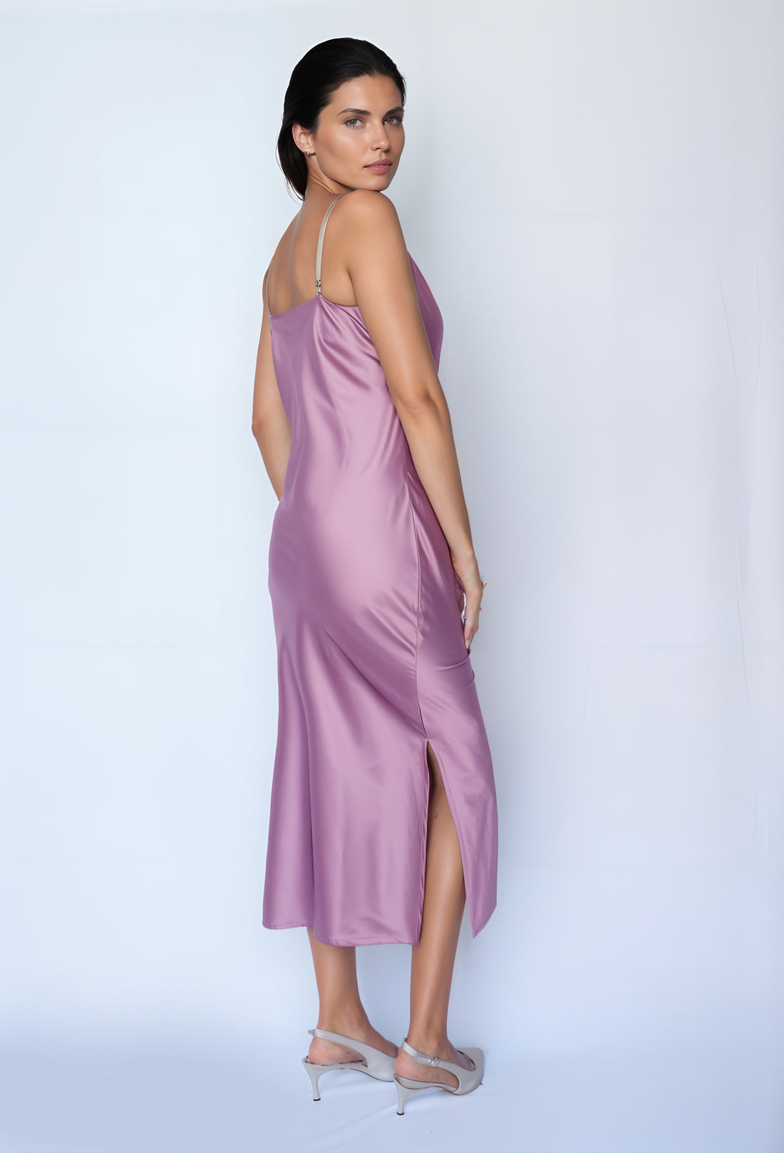 Satin Slip Dress (Pink)