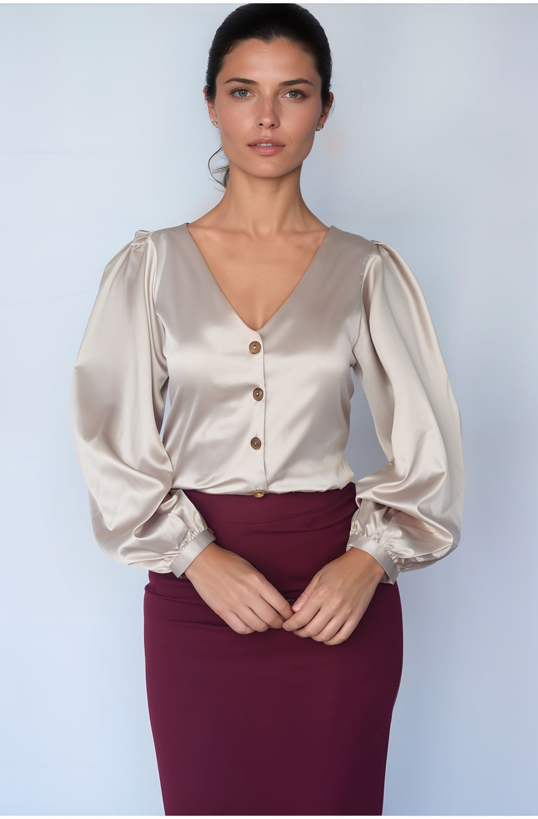 Satin Serenity Blouse (Champagne)